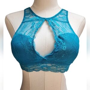 NWOT Blue lace high neck bra